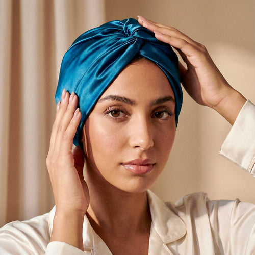 Bonnet en soie de mûrier bleu nuit protection cheveux